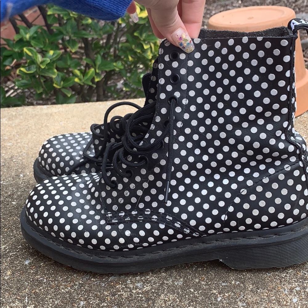 Black and white polka dot doc martens
